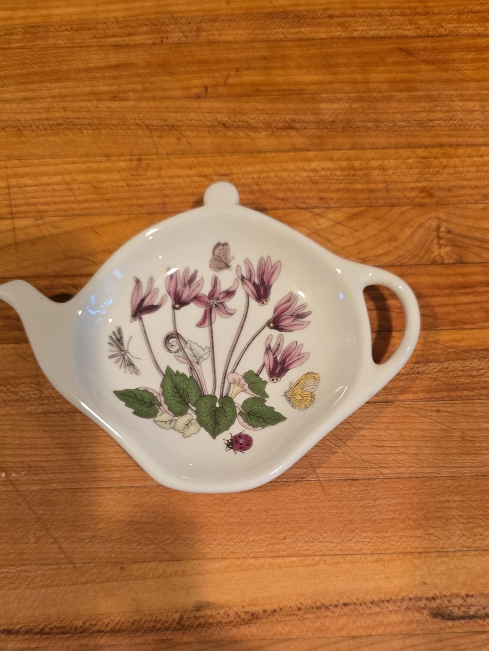 Portmeirion Floral Cyclamen Tea Bag Rest - White with Pink and Green